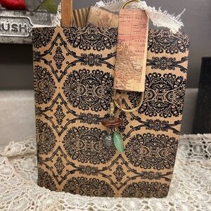 Handmade Black and Kraft Decorative Journal with Charm Bookmark